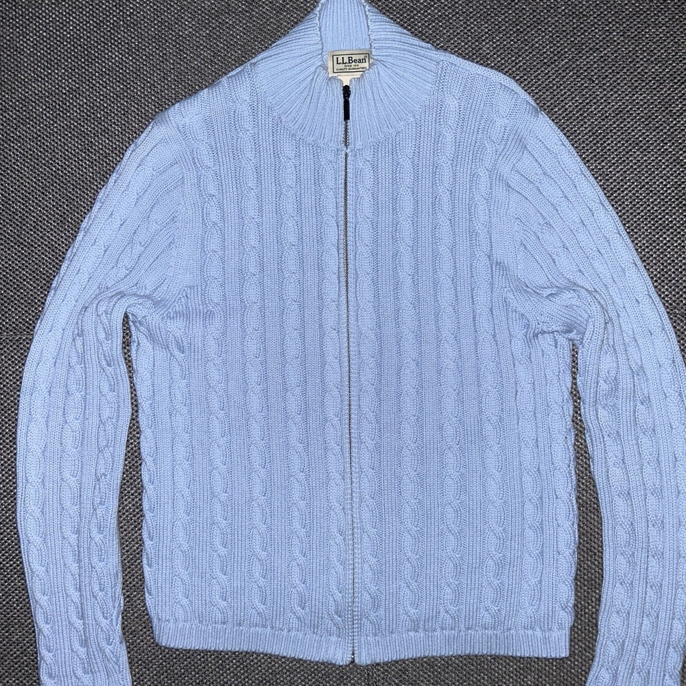 L.L. Bean Women's Light Blue Cable Knit Full Zip Sweater Size XS Vintage 90s VTG - Picture 2 of 7